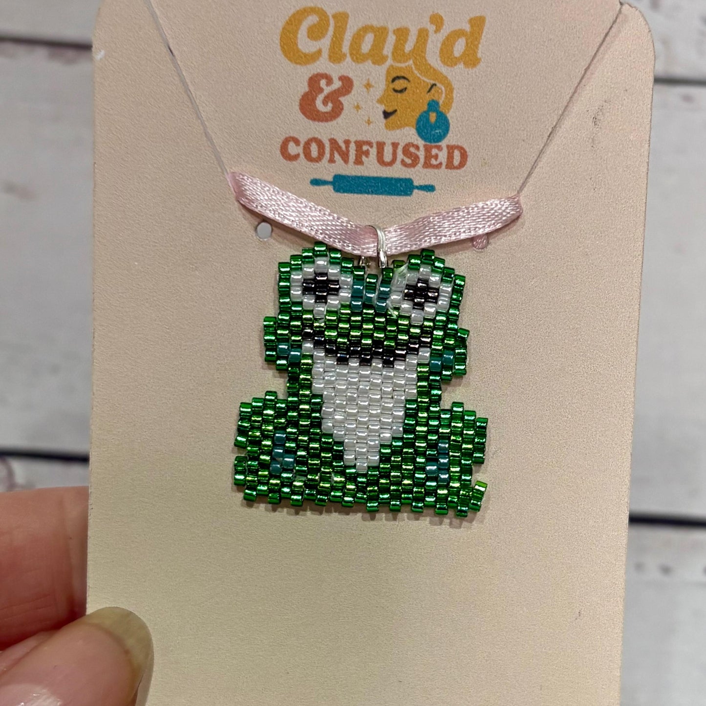 Beaded Frog Pendant — Handmade