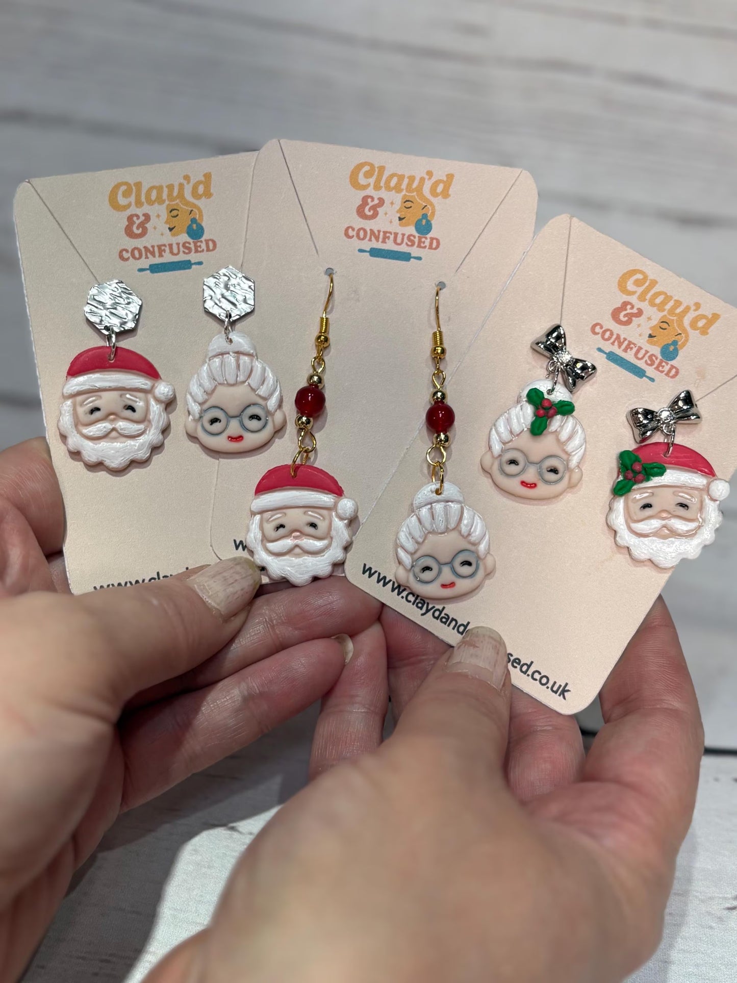 Santa & Mrs Claus Earrings — Handmade Polymer Clay