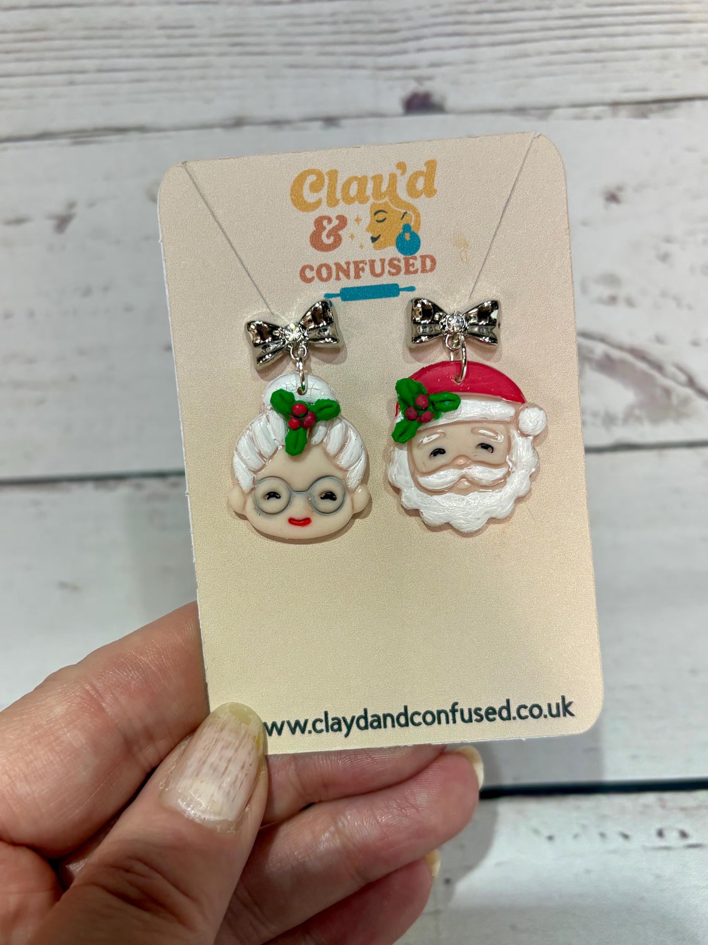 Santa & Mrs Claus Earrings — Handmade Polymer Clay