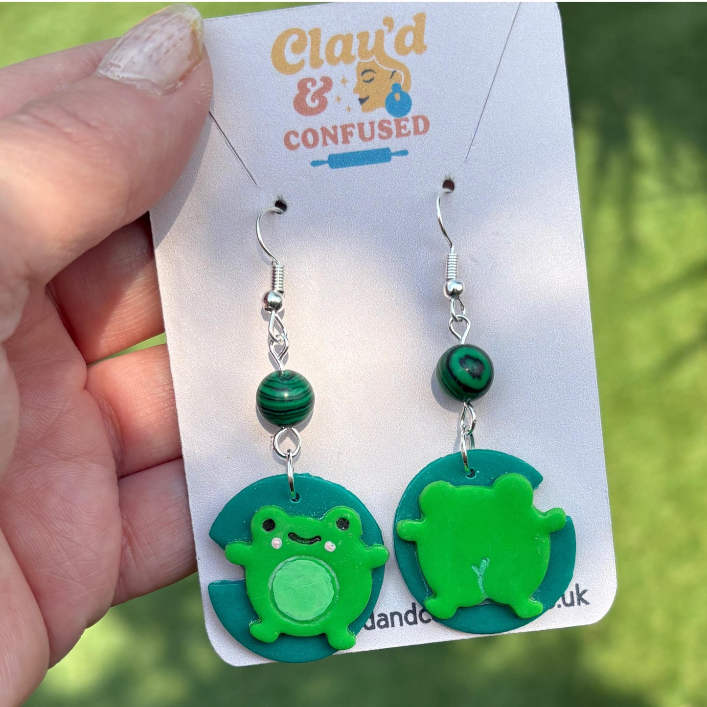 Funny Frog Earrings — Handmade Mismatched Polymer Clay