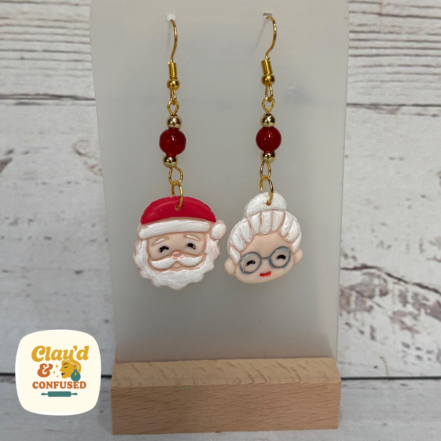Santa & Mrs Claus Earrings — Handmade Polymer Clay