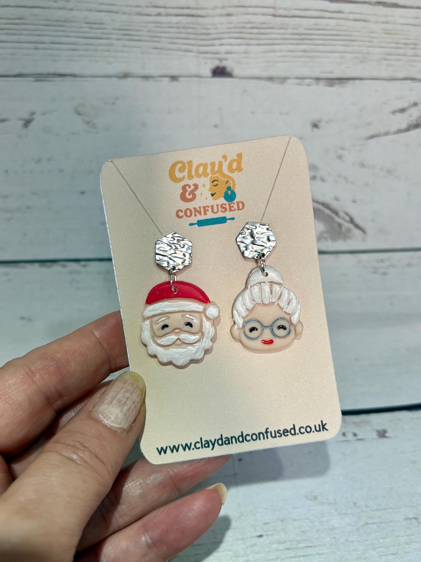 Santa & Mrs Claus Earrings — Handmade Polymer Clay