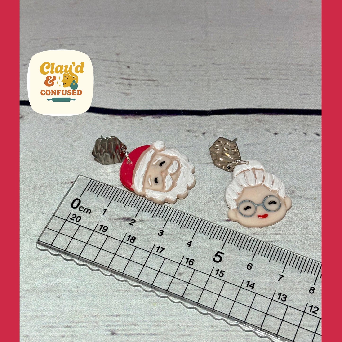 Santa & Mrs Claus Earrings — Handmade Polymer Clay