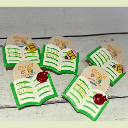 Personalised Book Brooch — Handmade Polymer Clay