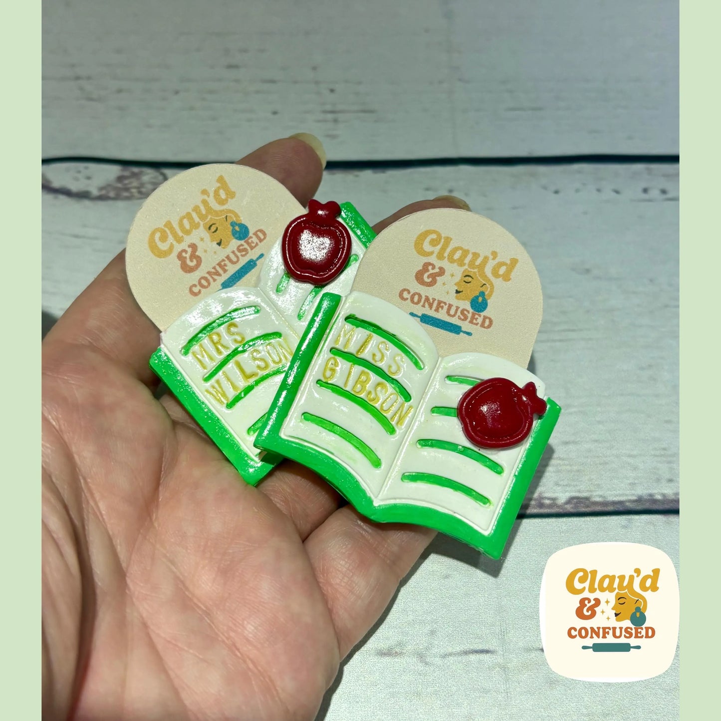 Personalised Book Brooch — Handmade Polymer Clay