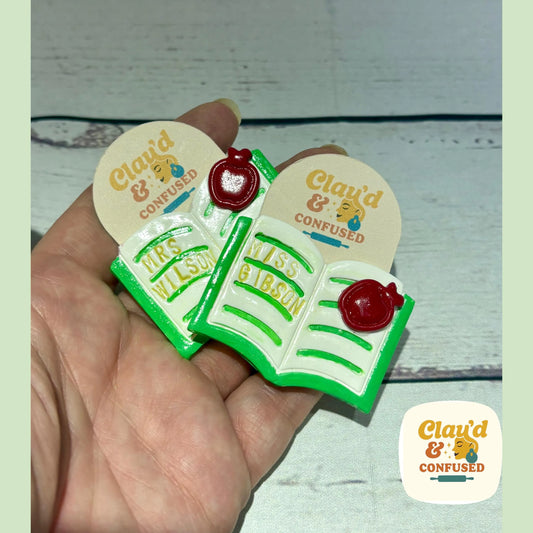Personalised Book Brooch — Handmade Polymer Clay