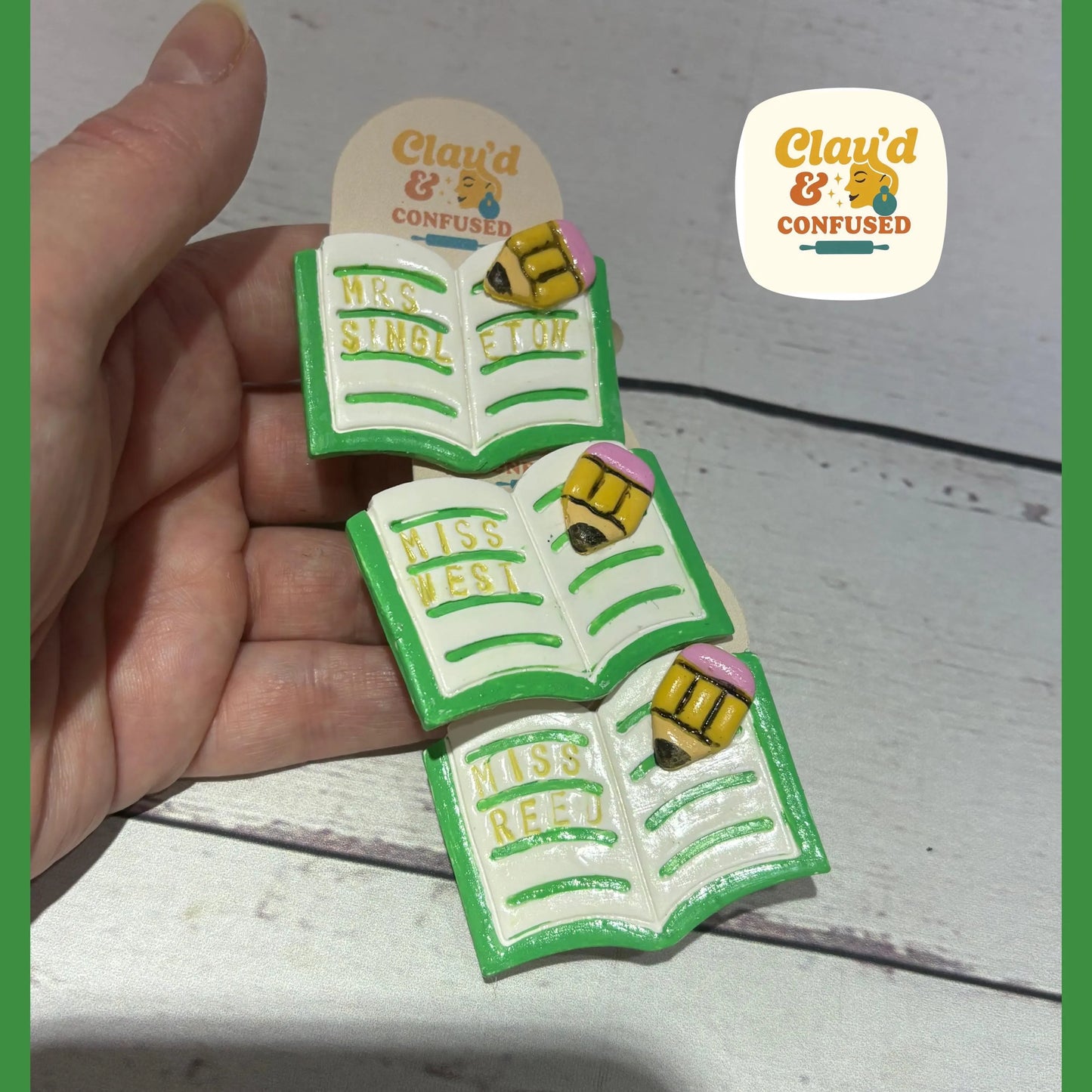 Personalised Book Brooch — Handmade Polymer Clay
